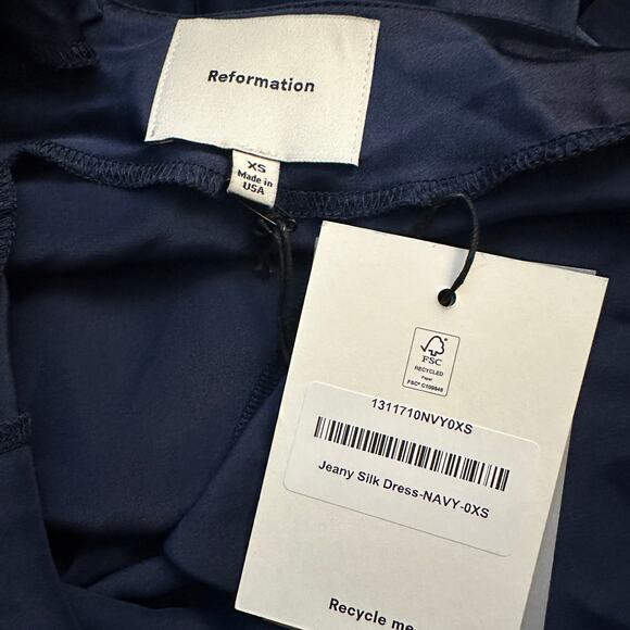 Reformation Jeany Silk Dress Navy - Picture 10 of 12